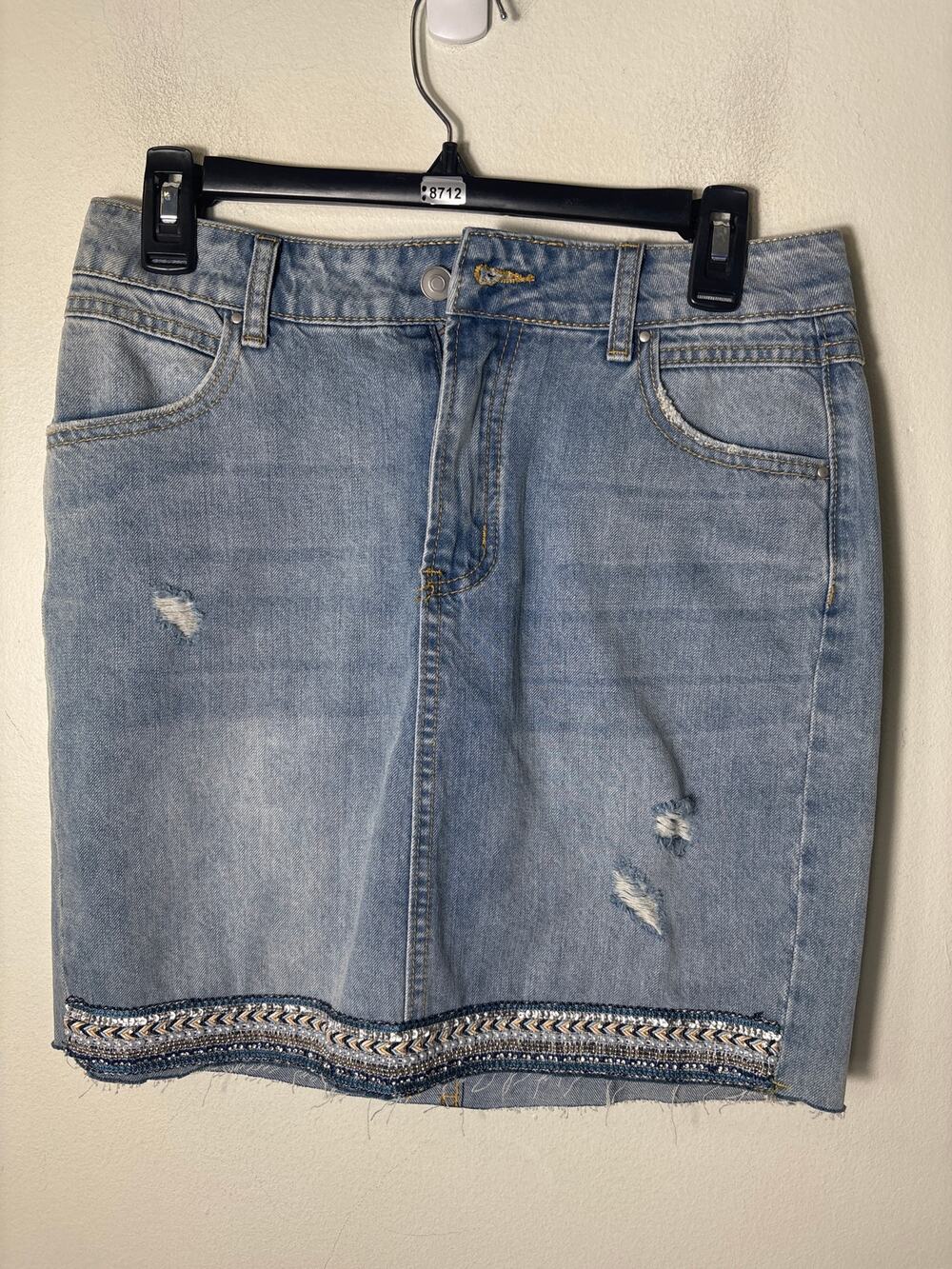 Lea & Viola Light Blue Denim Embroidered Mini Skirt Sz 2